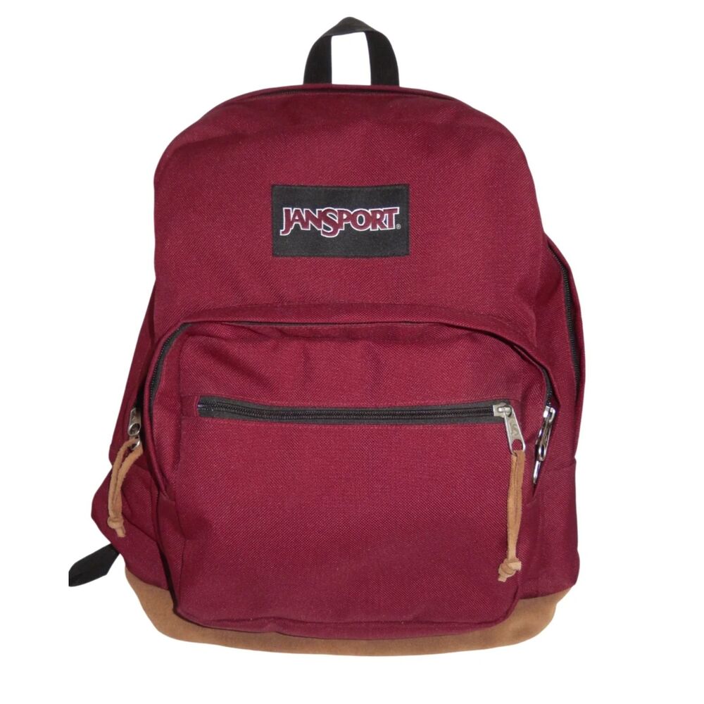 JanSport Right Pack Backpack 15" Laptop Sleeve Suede Leather Bottom Maroon